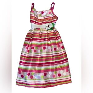 Rare Editions stripe bow dress & Pink lace dress size-14 BONUS Dolly Parton book